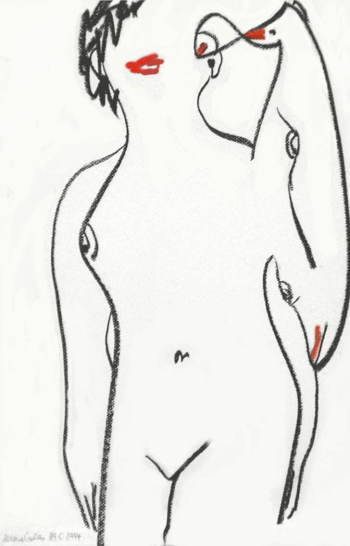 Aldona Gustas Zeichnung aus der Serie Mundfrauen 1994