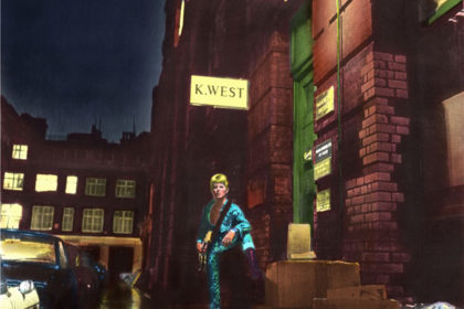 David Bowie, Ziggy Stardust, limited edition print,colour artwork copyright Terry Pastor, photo Brian Ward, Look WHo's Come For Tea! exhibition poster, courtesy Browse Gallery